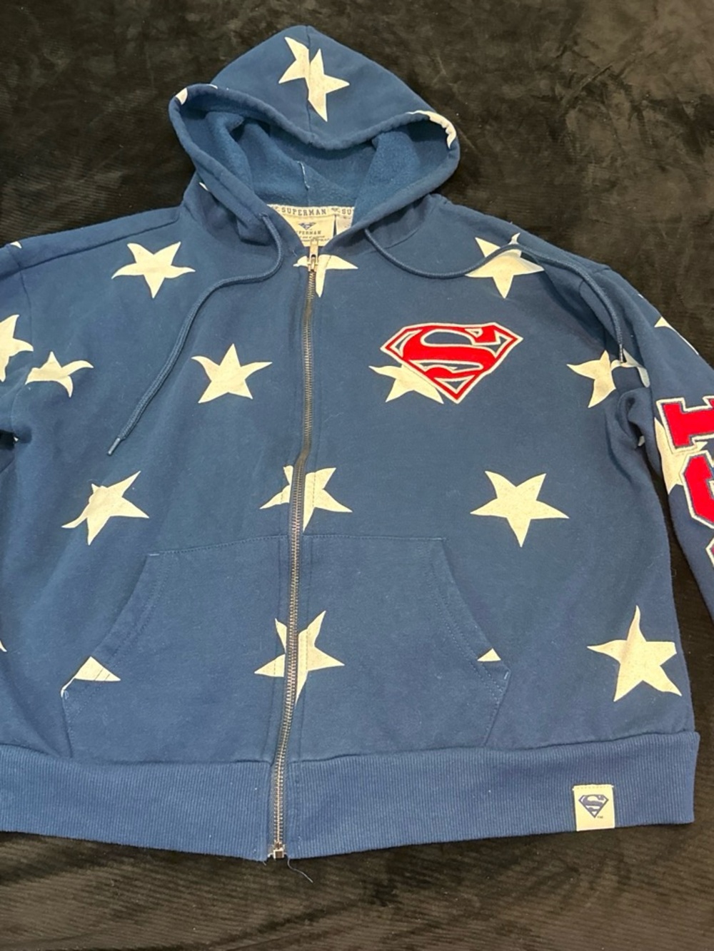 DC Comics Navy Blue Star Zip Hoodie with Red Superman Shield